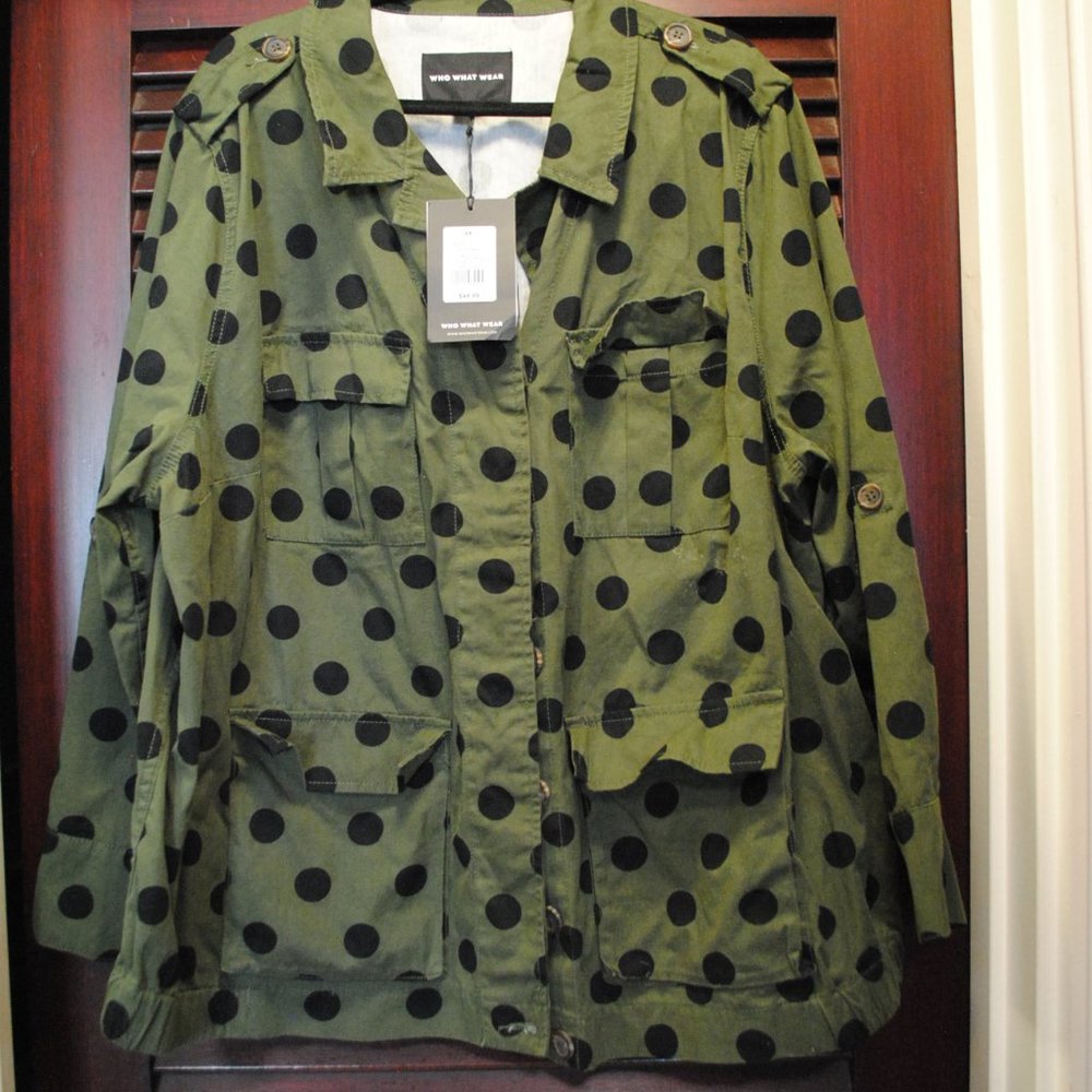 NWT Who What Wear 4X Green Black Polka Dot Jacket